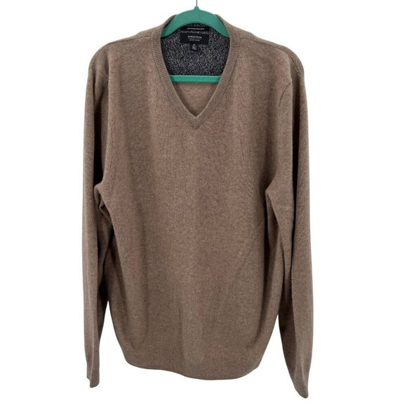 Nordstrom Mens Shop 100% Cashmere Tan V-Neck Sweater XL - Picture 1 of 5